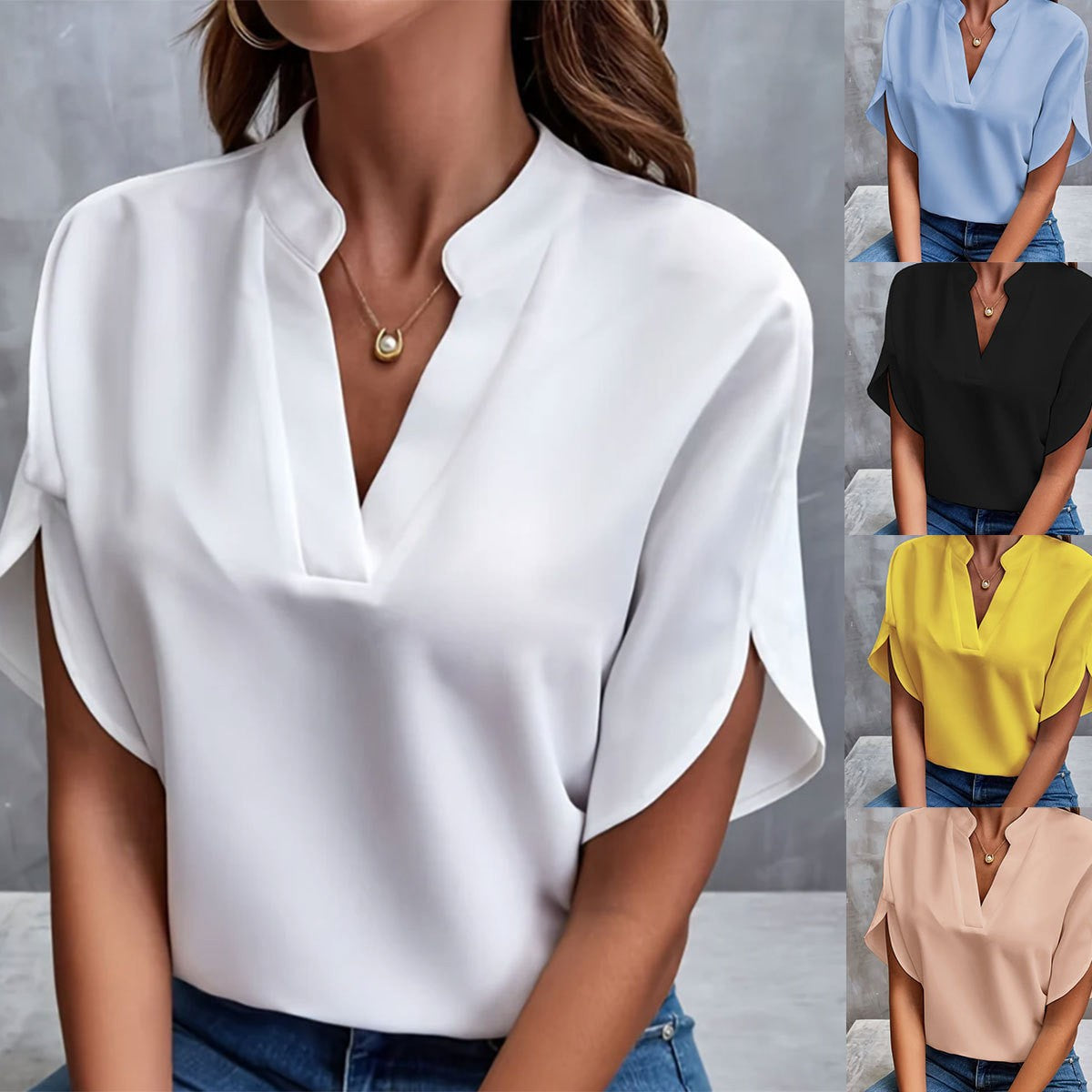 Women's Shirt Pure Color Casual Versatile Short-sleeved Blouse