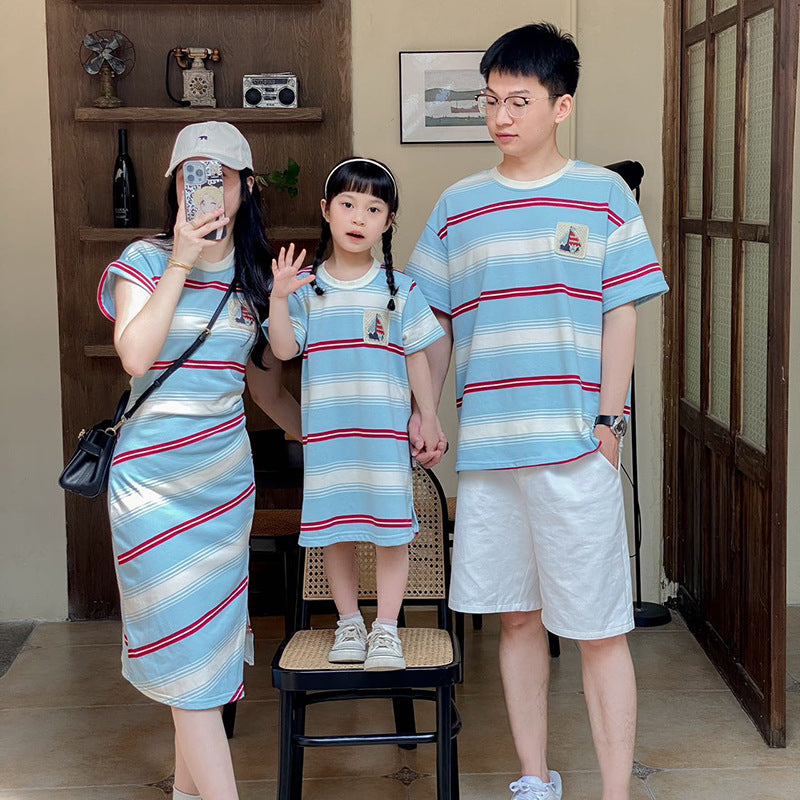 Summer Striped Handmade Crochet Korean Style Dress Parent-child Outfit