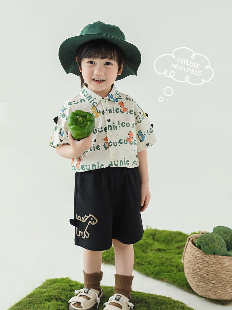 Summer Lapel Short-sleeved Shirt T-shirt In Contrast Color Children's Pants