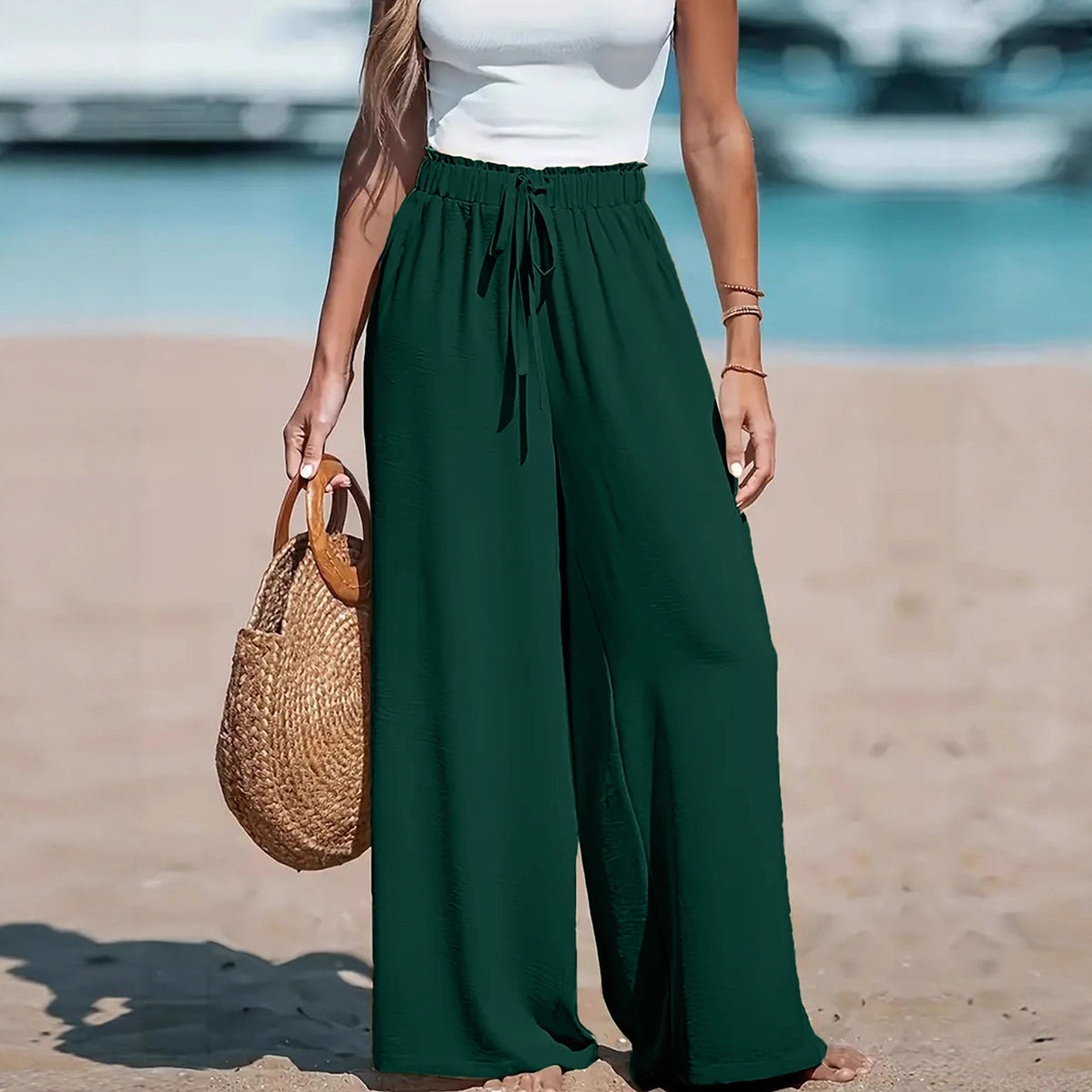 Women's Wide Leg Leisure Loose Drawstring Fashionable Casual Pants