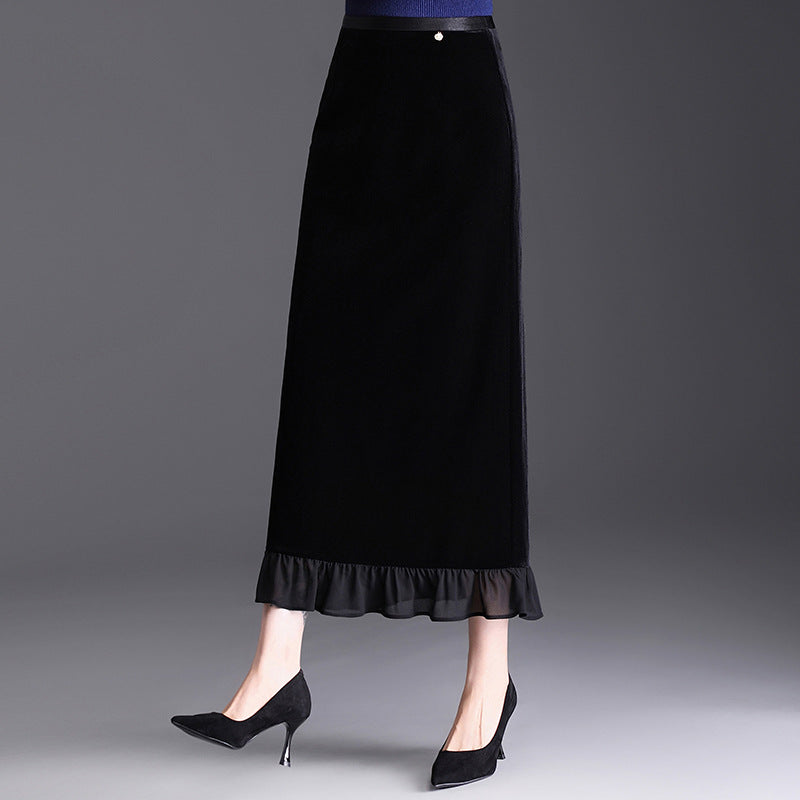 Women's Early Autumn Stitching Lace Veet Fashionable Temperamental Elastic Waist Skirt