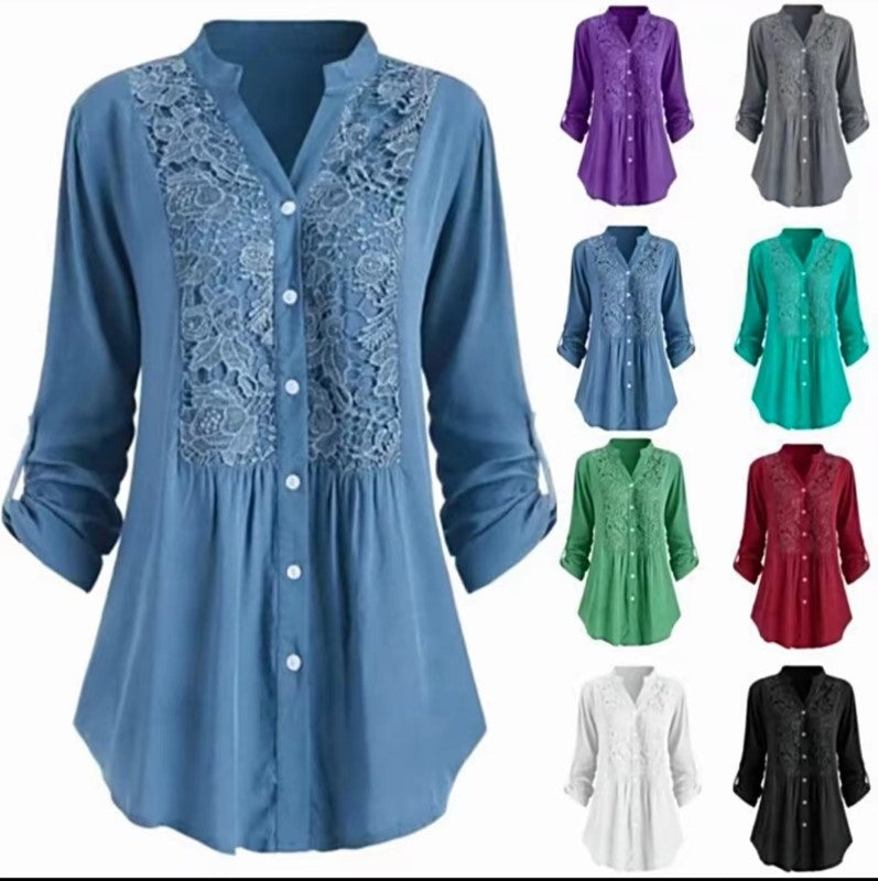 New Women's Long Sleeve Shirt Lace Blouse