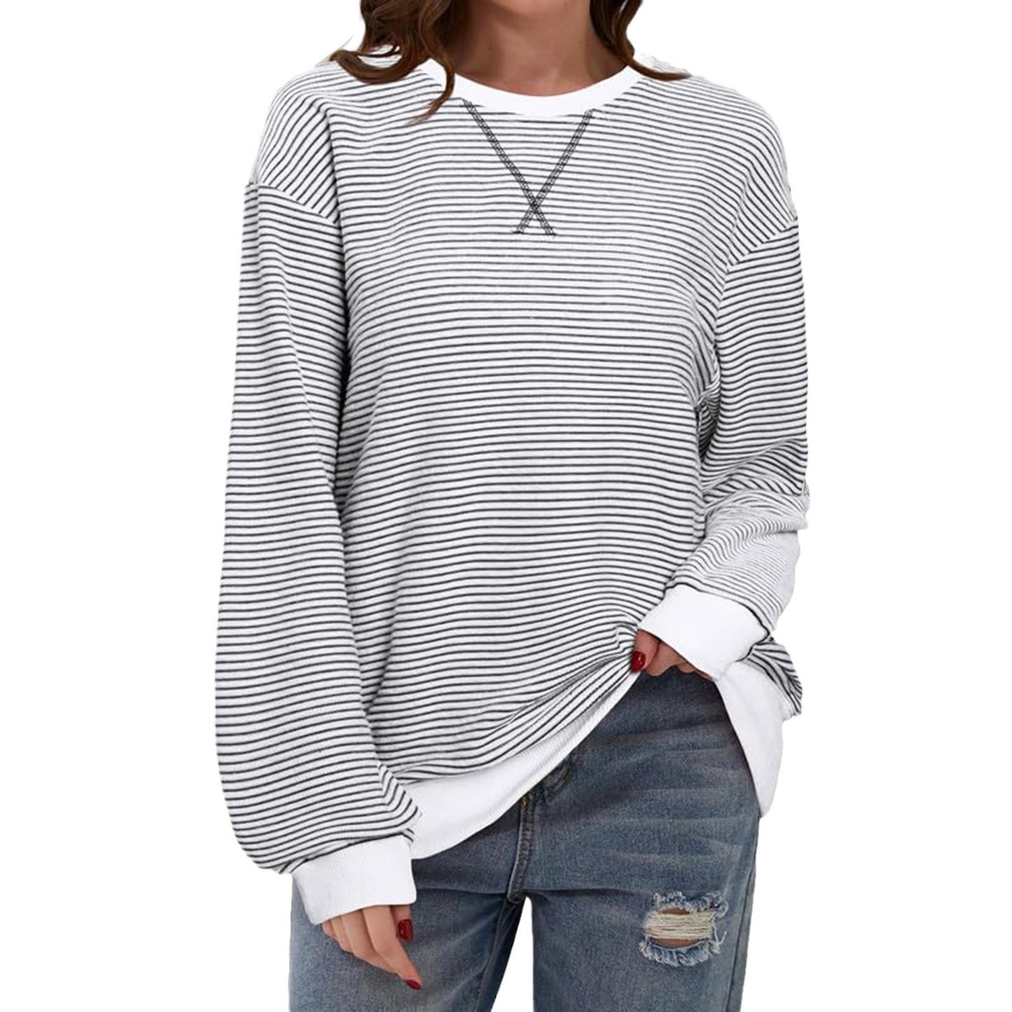 Casual Striped Pattern Round Neck Trend Women's T-shirt