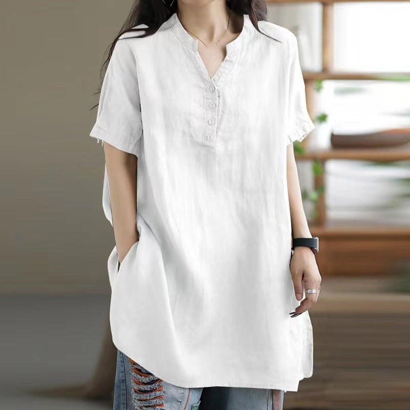 Women's Solid Color Button Fashion Sleeve Blouse