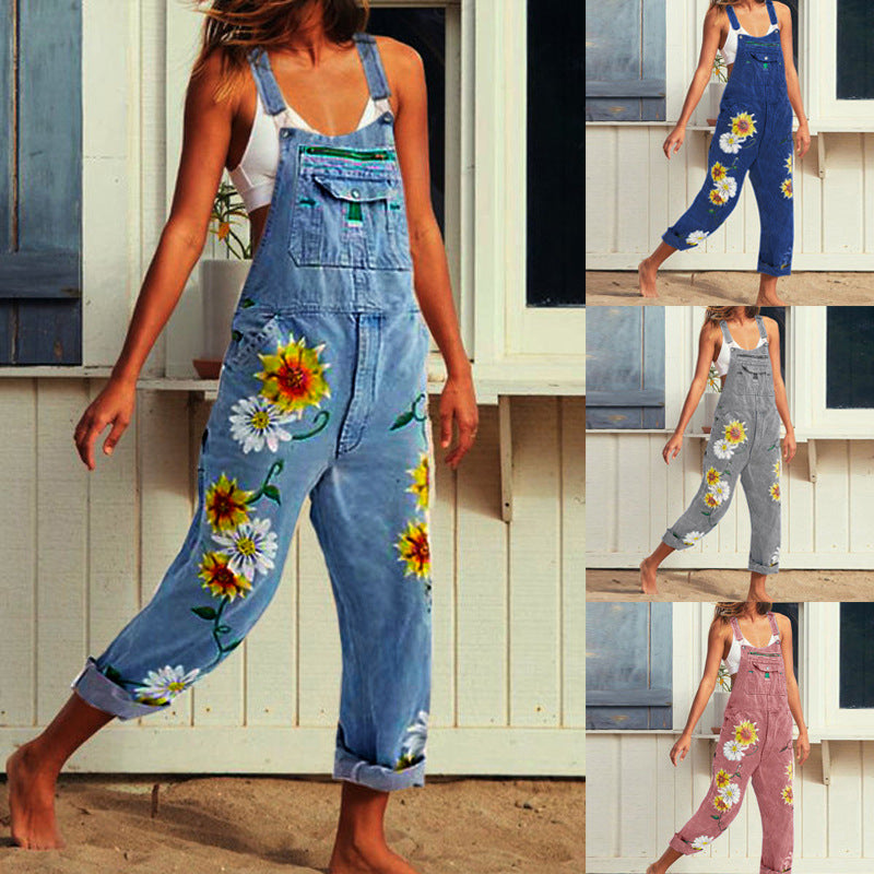 New Women's Printed Suspenders Denim Suspender Women's Jeans