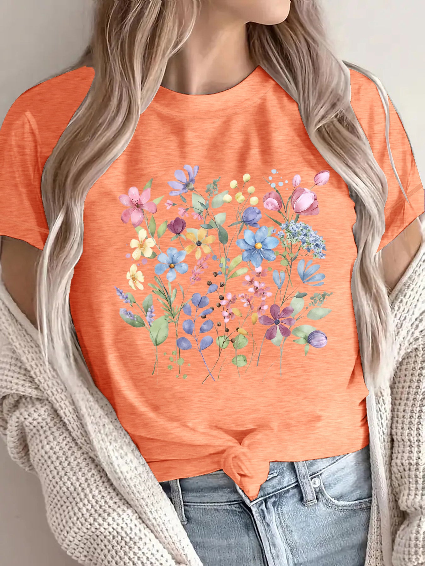 Women's Short-sleeved Floral Printed Summer Cotton Women's T-shirt
