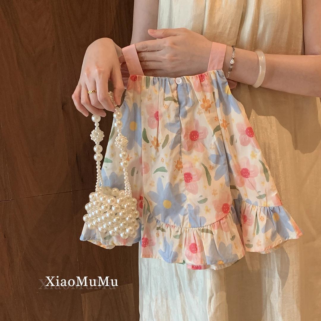 Summer Holiday Vest Dress Fashionable Floral Children's Suit