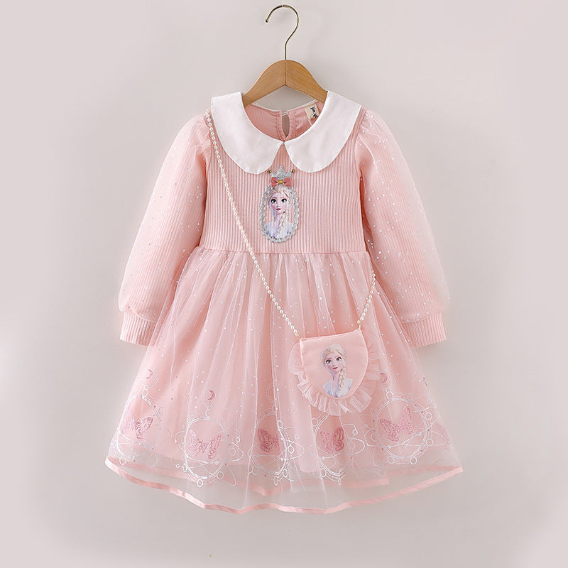 Children's Princess Elsa Dresses Long Sleeve Korean Style Skirt Children's Dress