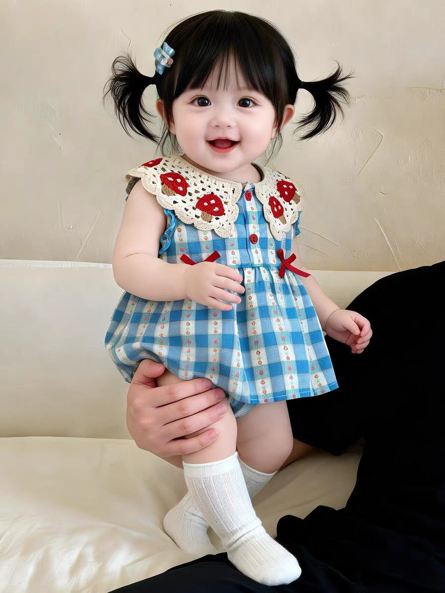 Summer Thin Sleeveless Doll Collar Bow Western Style Romper Going Jumpsuit, Climbing Suit