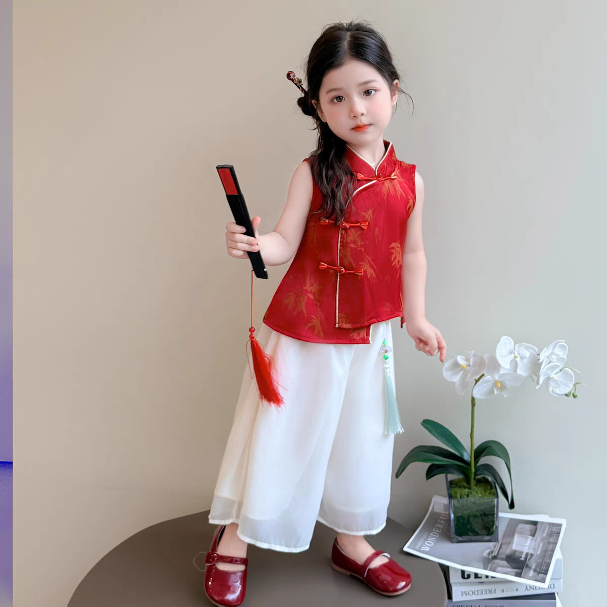 Children's National Style Summer Chinese Red Thin Little Western Children's Suit