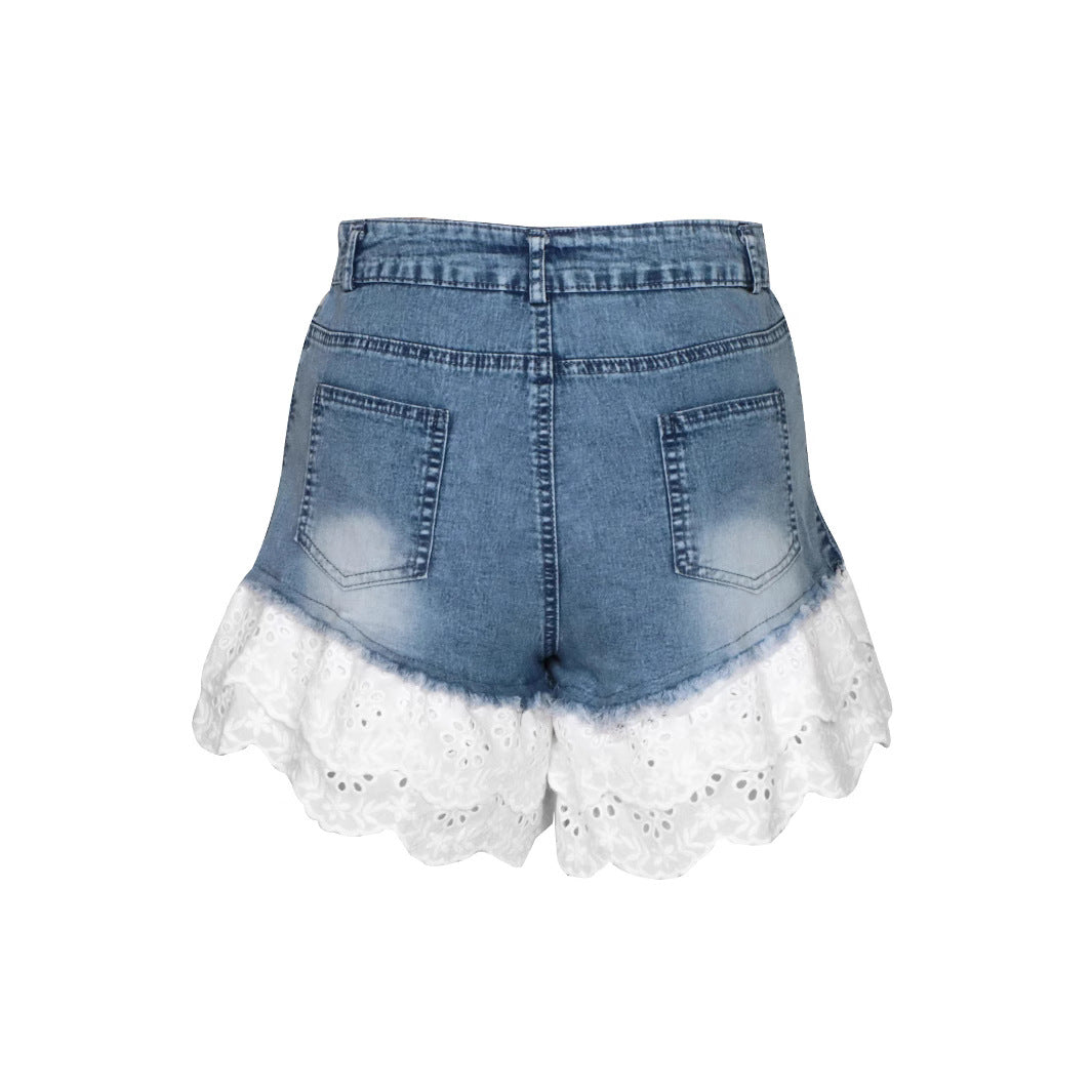 Denim Stitching Lace Summer Hot Vacation Women's Jeans
