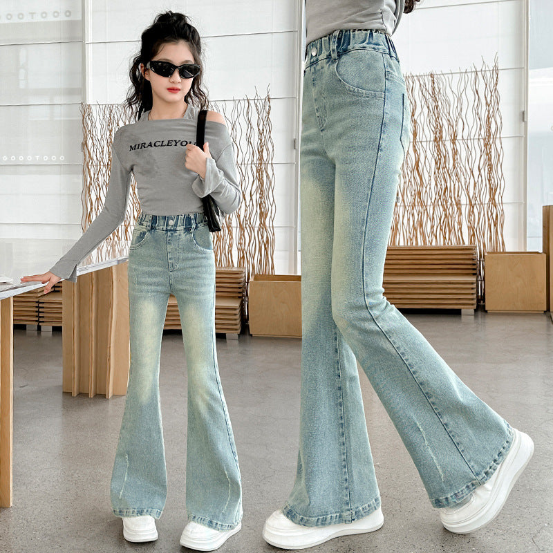 Children's Western Style Leisure Stretch Horn Spring Children's Pants