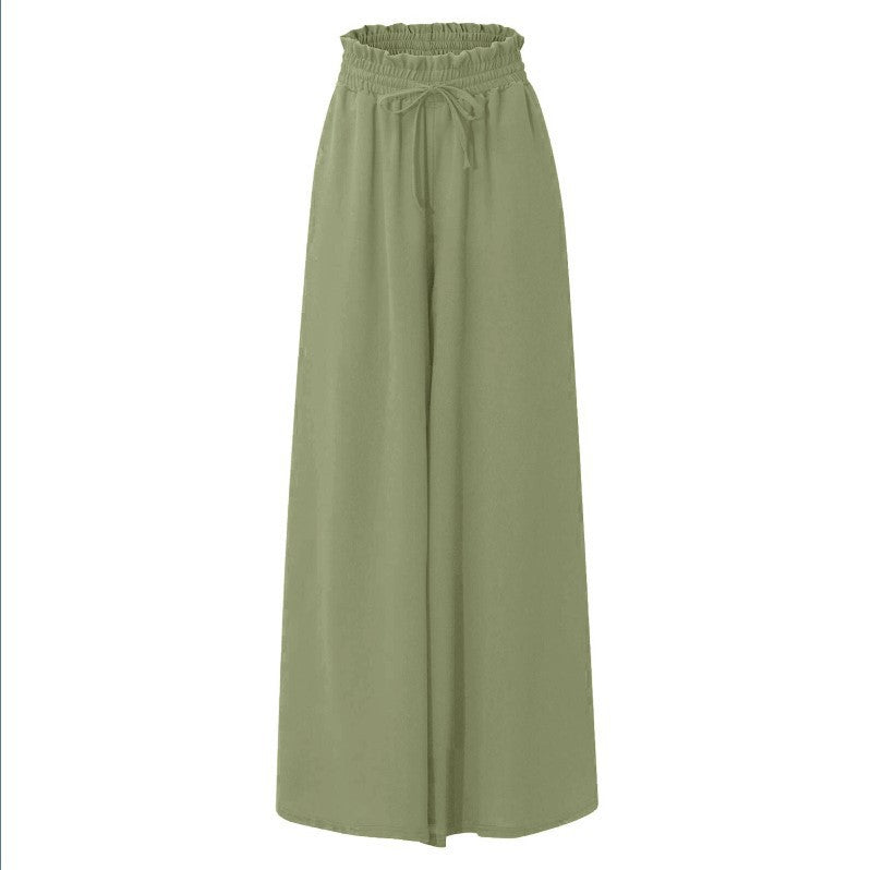 Women's Summer Elastic Waistband Wide Leg High Waist Long Culottes Casual Pants