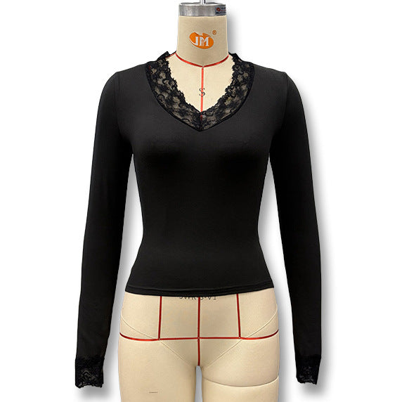 Women's Sexy Lace Patchwork Long Sleeve Tops