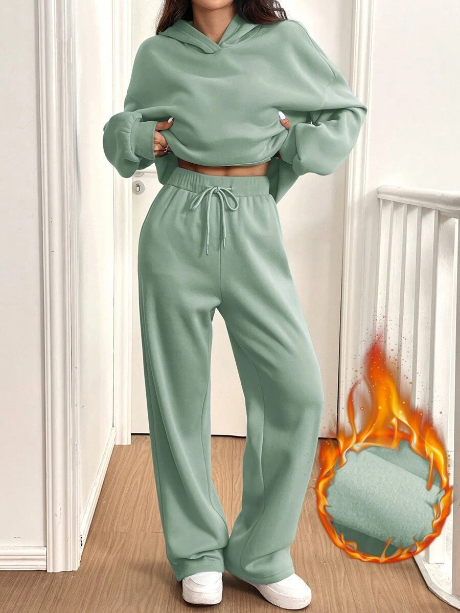 Women's Leisure Warm Hooded Sports Long Winter Fashion Casual Suit