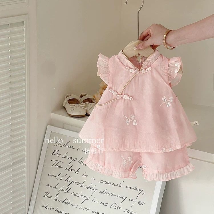 Style Summer Sweet Doll Shirt Jacquard Shorts Children's Suit