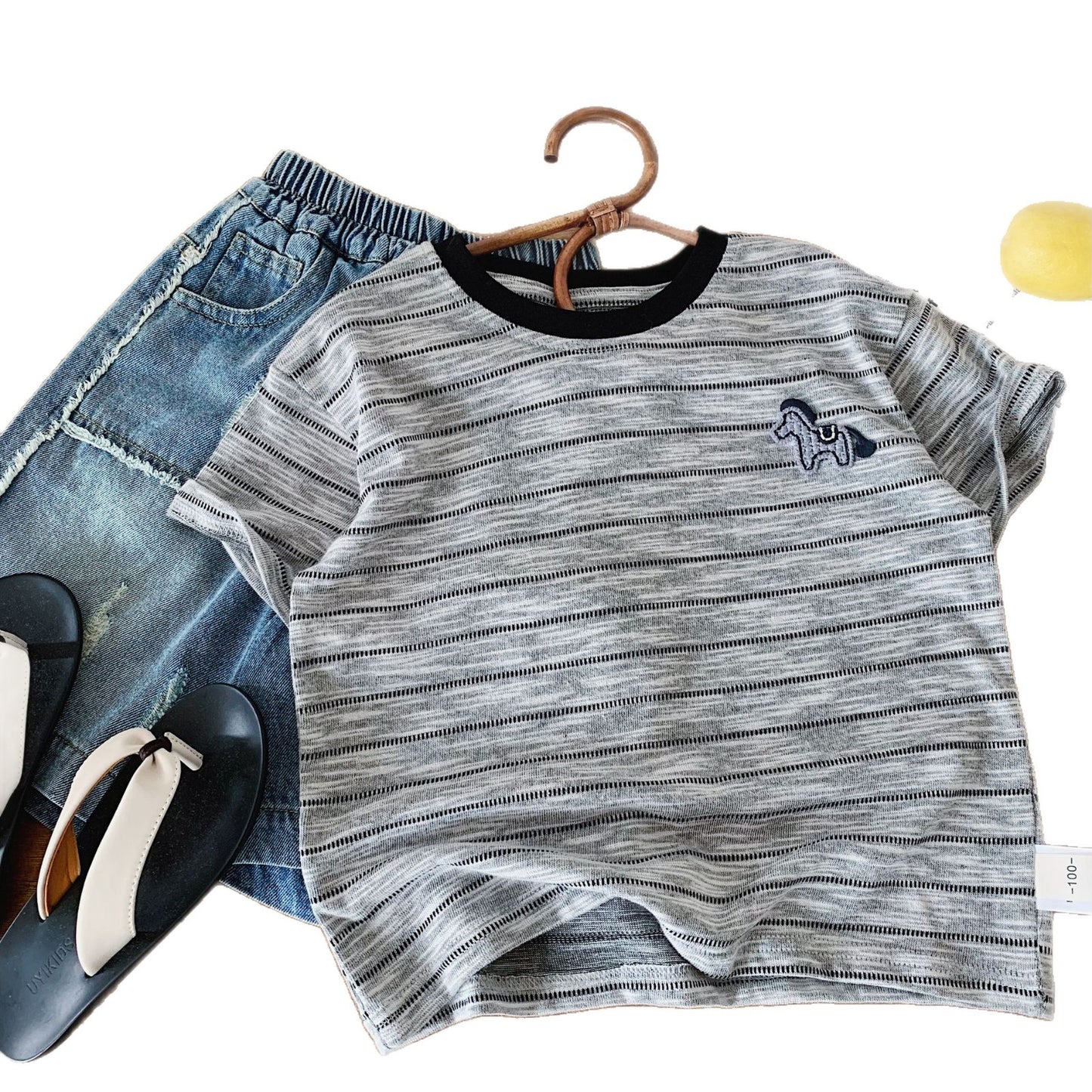 Children's Boy's Short-sleeved Summer Korean Style Striped Pullover Thin Top Boys Children's T-shirt