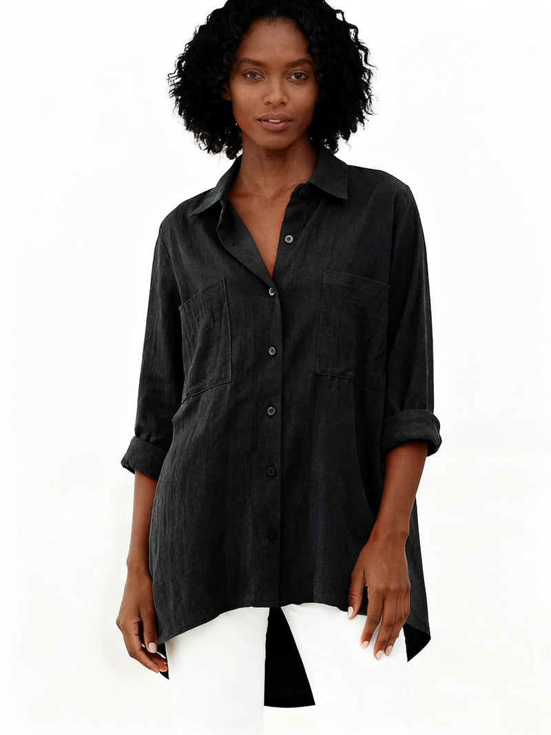 Women's Loose Cotton Linen Shirt Long Sleeve Tops