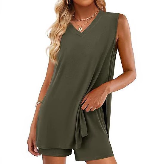 Pretty Summer Split Sleeveless Belt Pocket Fashion Casual Suit