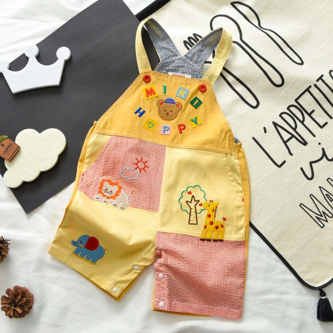 Children's Clothing Summer Cartoon Bear Letter Splicing Suspender Shorts Children's Pants