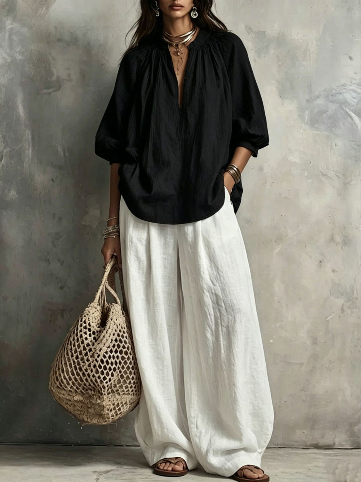 Shirt Loose Slimming Middle Sleeve Vacation Tops