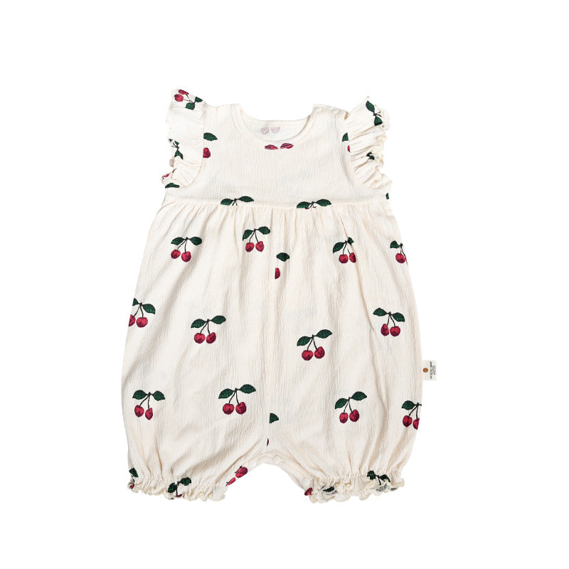 Summer Bubble Cotton Flounced Sleeve Jumpsuit Infant Thin Outerwear Jumpsuit, Climbing Suit