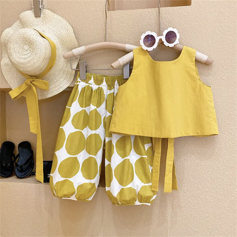 Korean Style Pastoral Pullover Vest Top Children's Suit