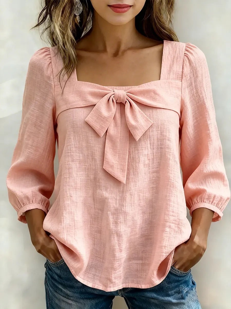 Elegant Women's Bow Solid Color Fashion Blouse