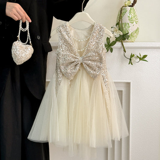 Children's Summer Western Style Fashion Pearl Sequined Children's Dress
