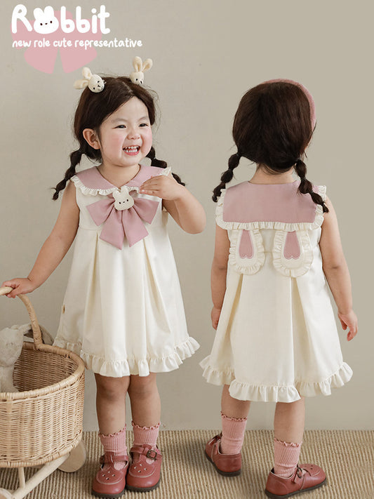 Children's Sailor Collar Rabbit Ears Summer Three-dimensional Doll Children's Dress