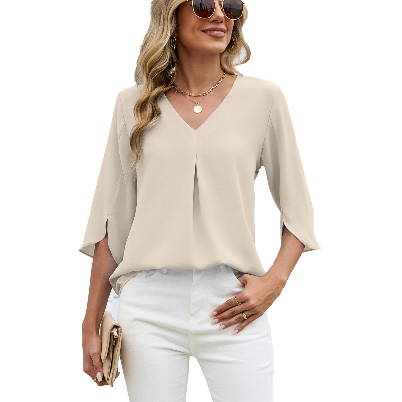 Women's Fashion Half Sleeve Pleated Loose-fitting Tops