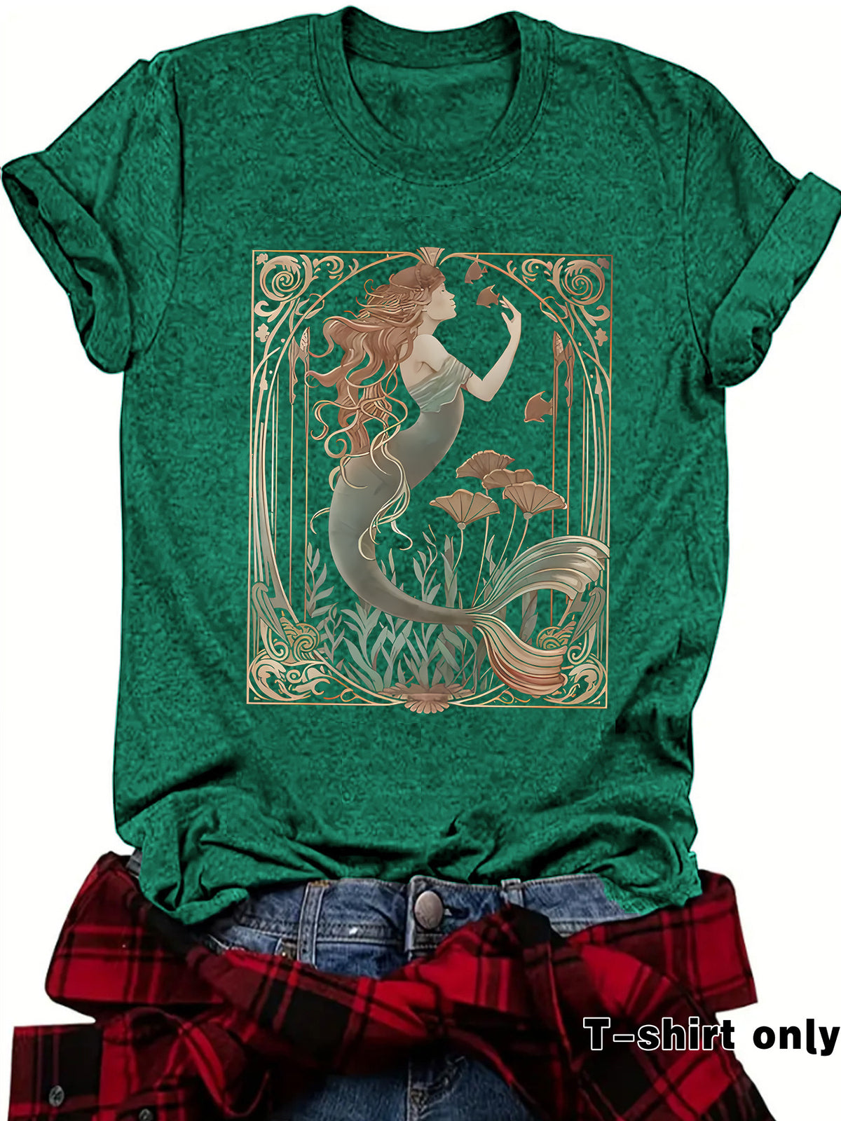 Women's Casual Feminist Mermaid Pattern Summer Round Neck Women's T-shirt