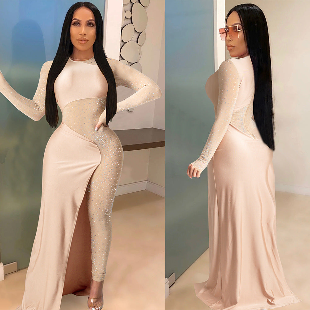 Hot Rhinestone Slim One-piece Nightclub Uniforms Fashion Casual Suit