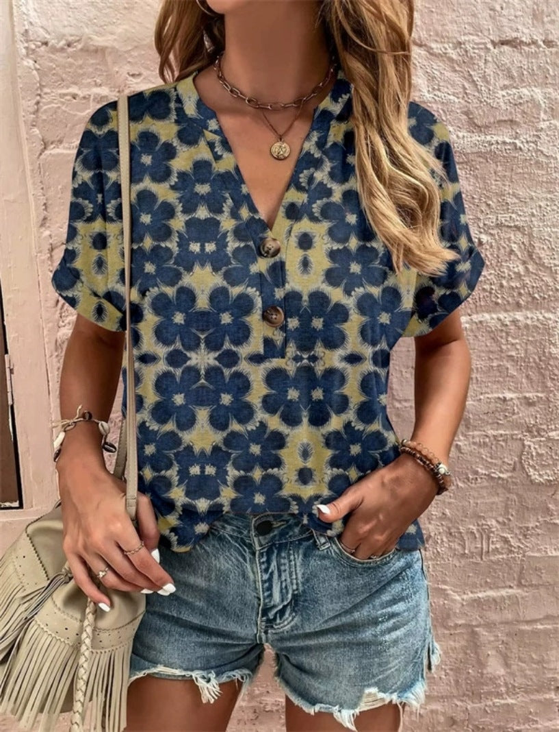 Unique Women's Printed Button Fashion Sleeve Shorts