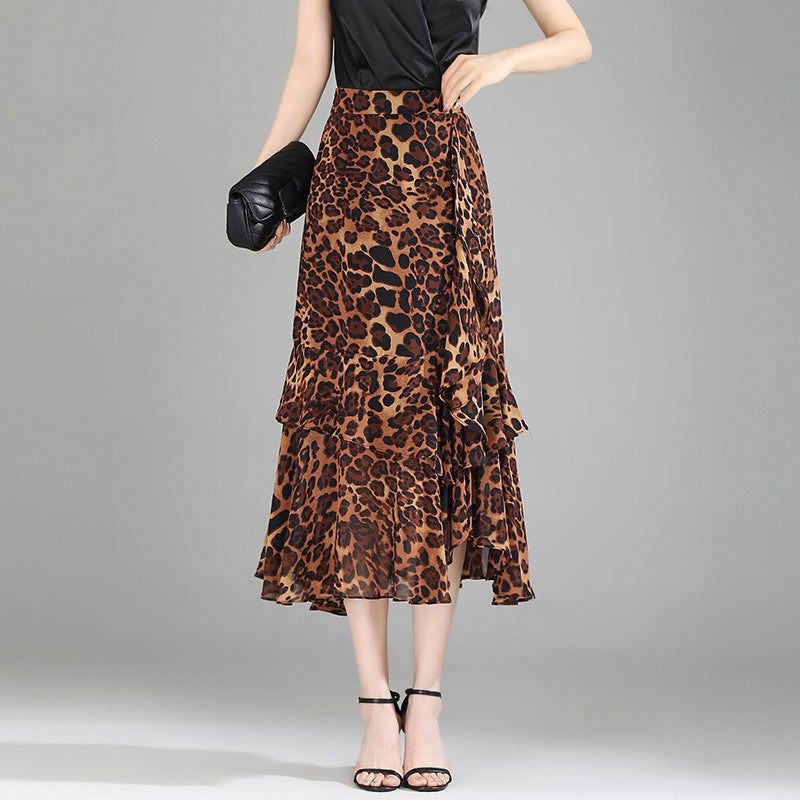 Women's Chiffon High Waist Summer A- Line Mid-length Split Sheath Skirts