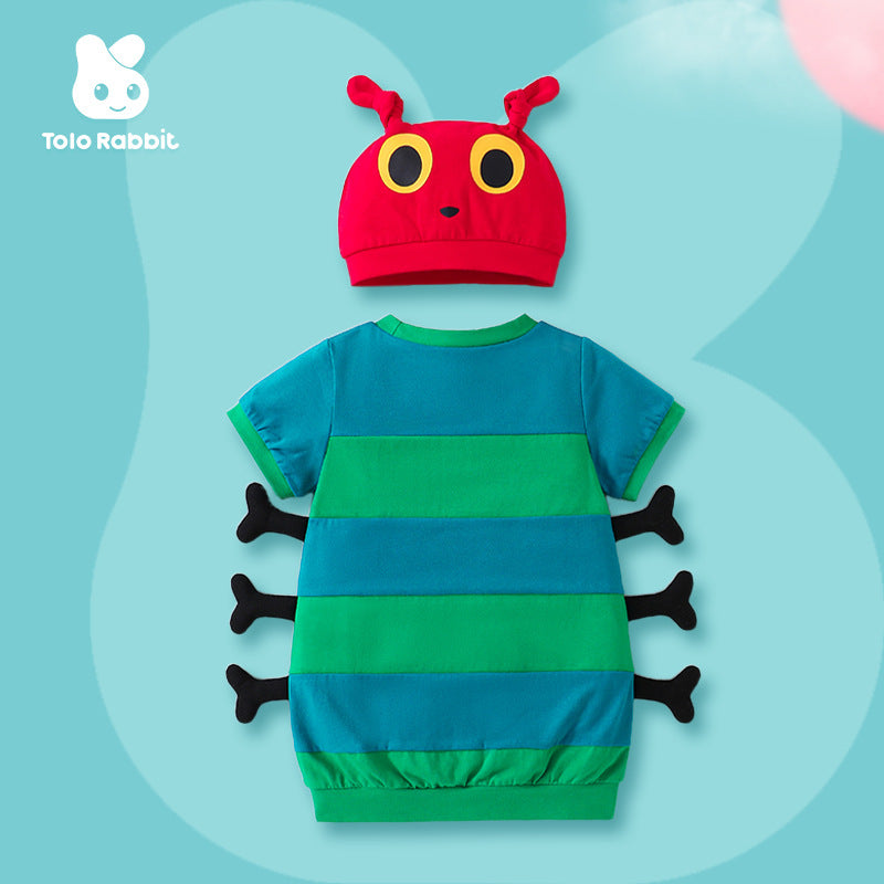 Year Summer Short Sleeve Cartoon Modeling Romper Caterpillar Shape With Children's T-shirt