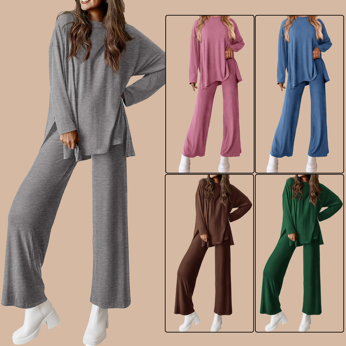 Women's Fresh Sweet Knitted Solid Color For Fashion Casual Suit
