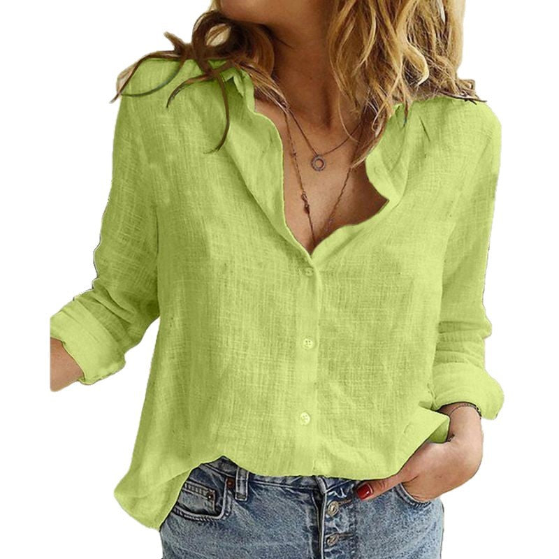 Women's Shirt Pure Casual Long-sleeved Linen Blouse