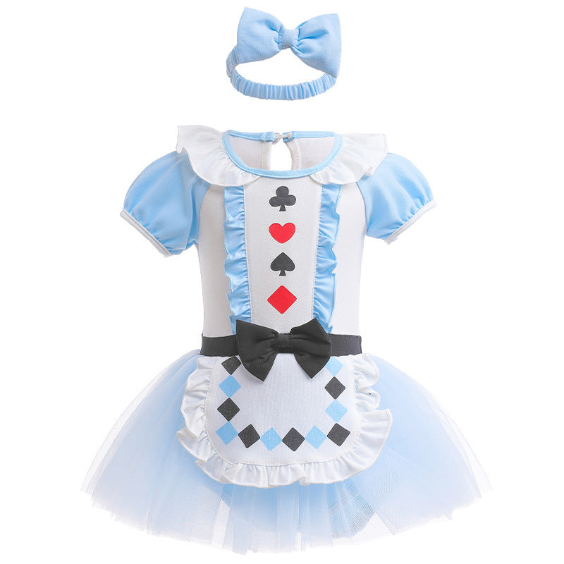 Children's Pullover Romper Short Sleeve Tulle Skirt Jumpsuit, Climbing Suit