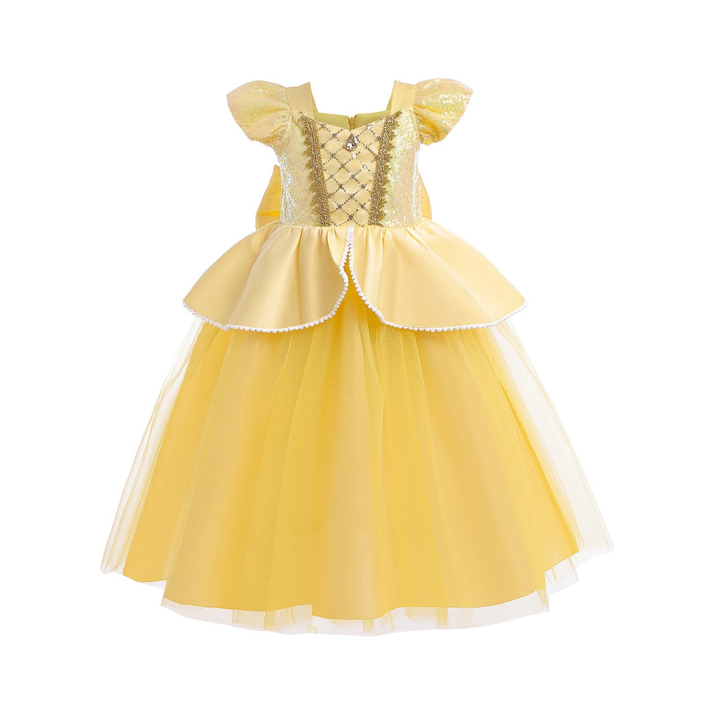 Sequins Stitching Mesh Puffy Long Hair Children's Dress