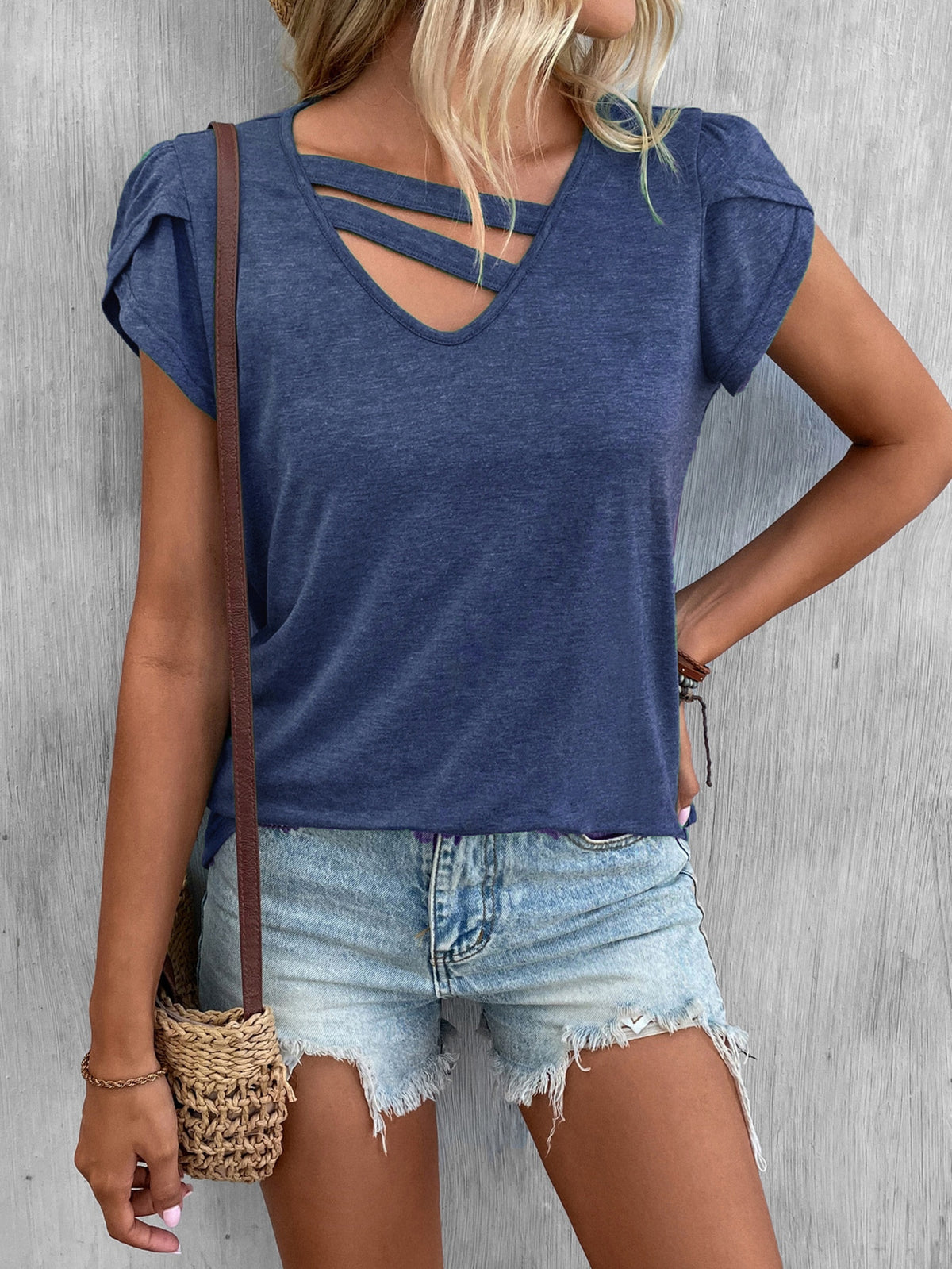 Women's Solid Color Petal Sleeve Loose Women's T-shirt