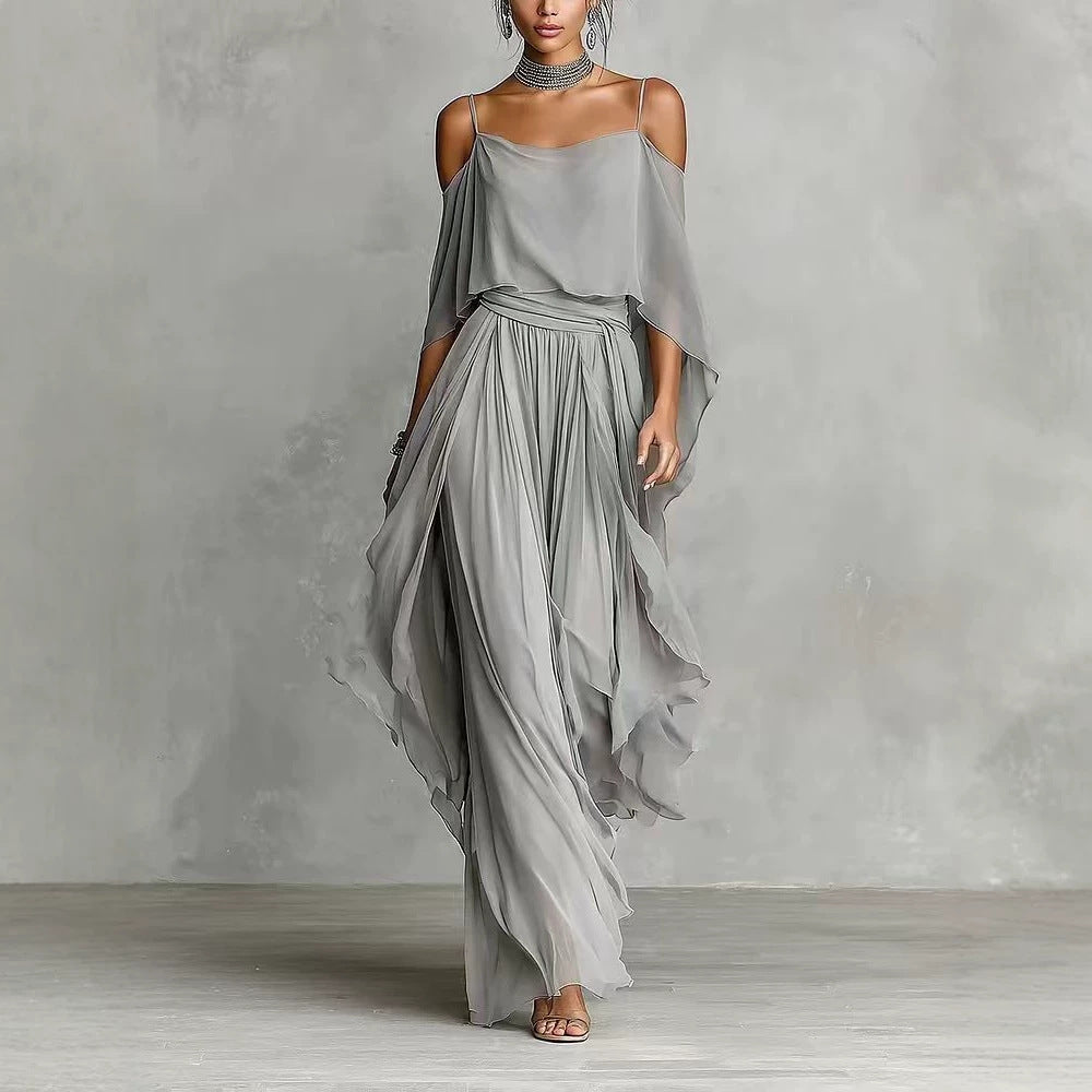 Women's Hollow Neckline Wide Hem Loose Dress Fashion Casual Suit