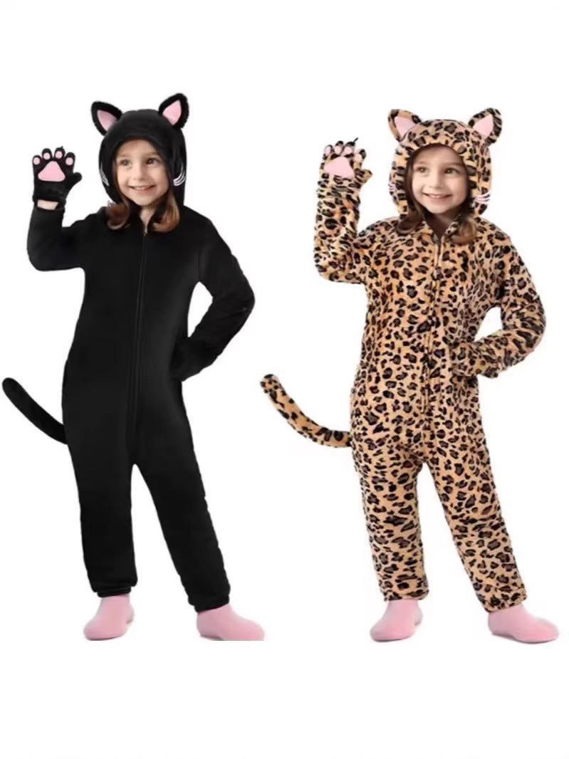 Children's Clothes Halloween Costume Black Animal Jumpsuit Stage Performance Jumpsuit, Climbing Suit
