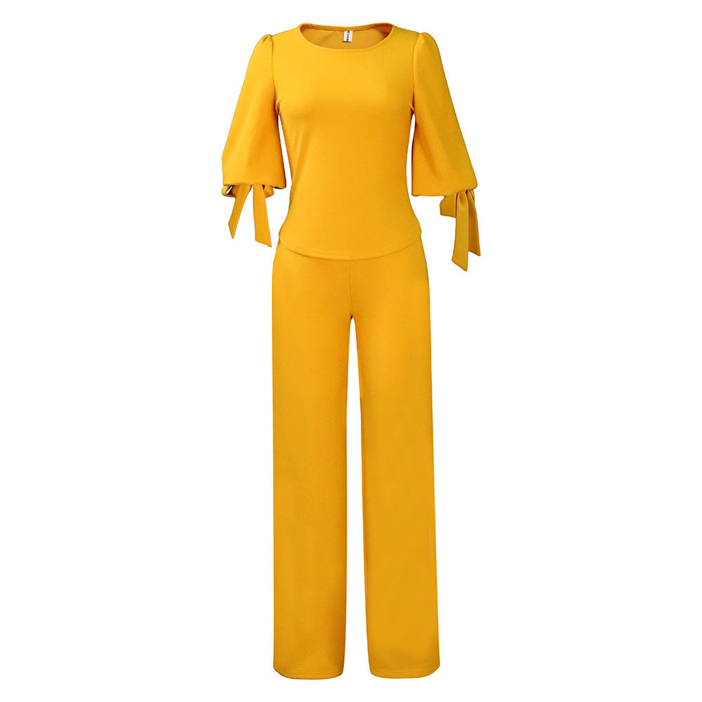 Women's Large Tied High Waist Wide Leg Fashion Casual Suit