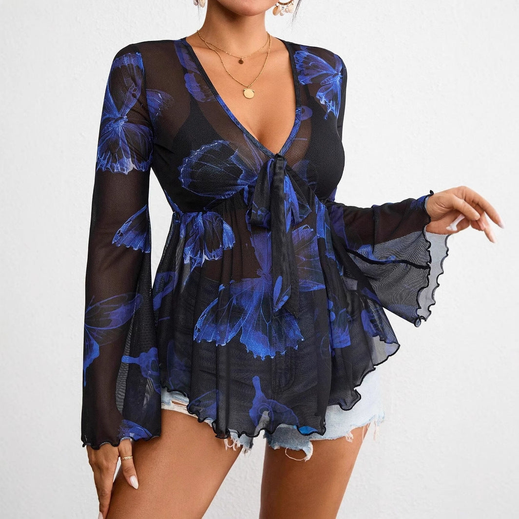 Versatile Casual Women's Mesh Vacation Style Women's T-shirt