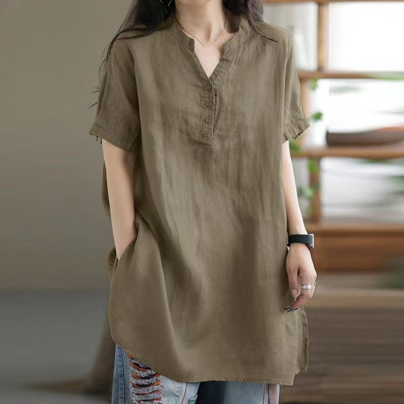 Women's Solid Color Button Fashion Sleeve Blouse