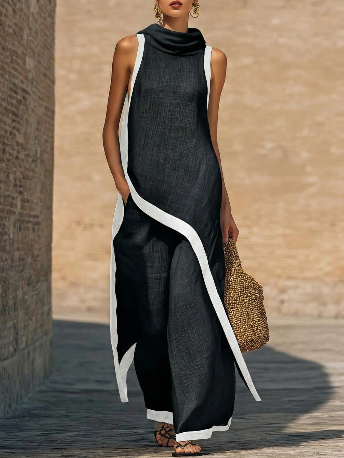Women's Sleeveless Wide Leg Irregular Two-piece Set Fashion Casual Suit