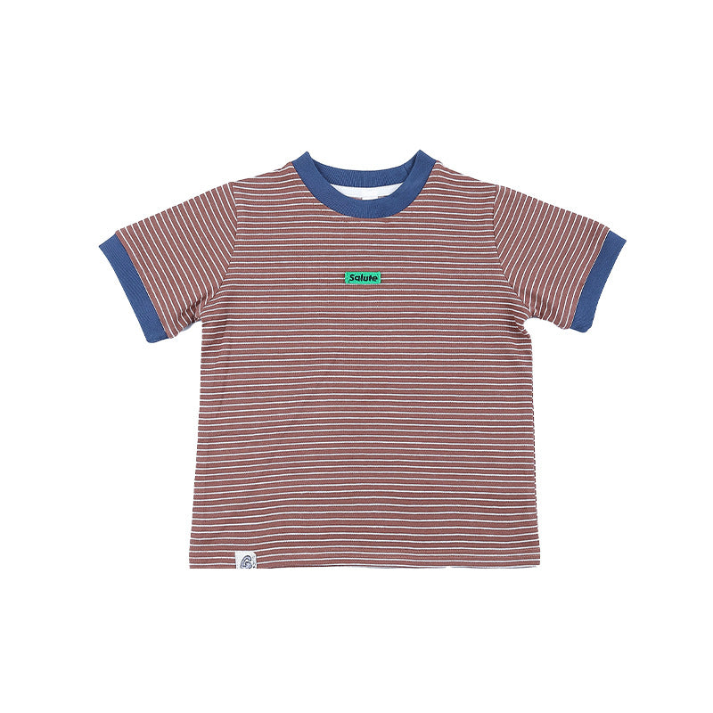 Children's Striped Short Sleeve Summer Outdoor Style Contrast Color Dopamine Half Children's T-shirt