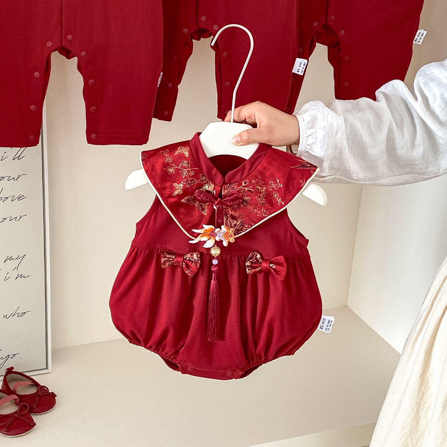 Red One Year Old Dress Romper Style Summer Born Clothes Jumpsuit, Climbing Suit
