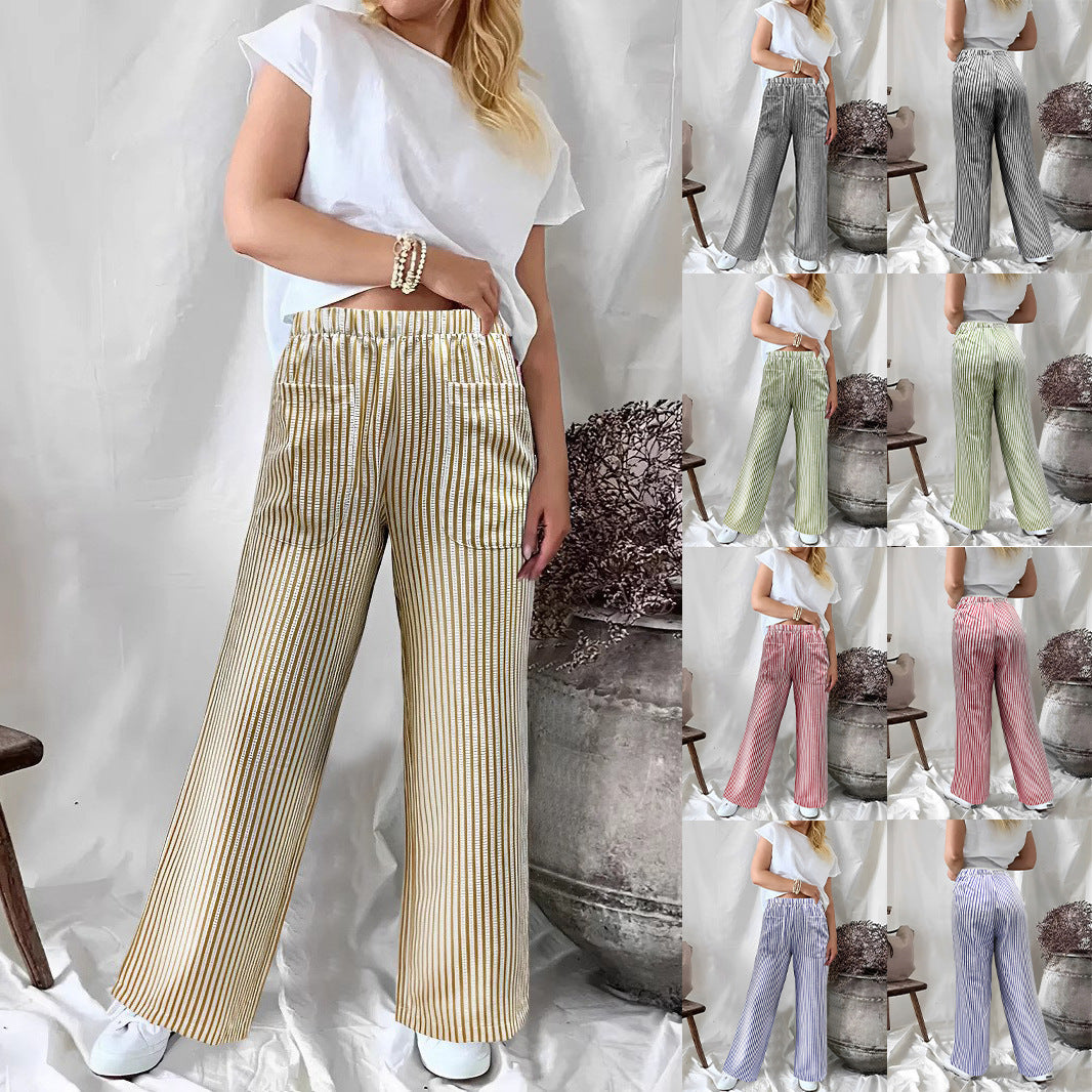 Attractive Women's Loose Striped Pocket Fashion Pants